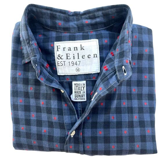 Frank & Eileen Paul Men’s Button Down Shirt M Italian Cotton Navy Plaid Ret $228 - Picture 1 of 10